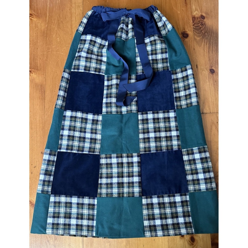 VTG Talbots Wool Plaid Patchwork Maxi Skirt Velvet 70s Style Boho Revival Sz S - Picture 2 of 16